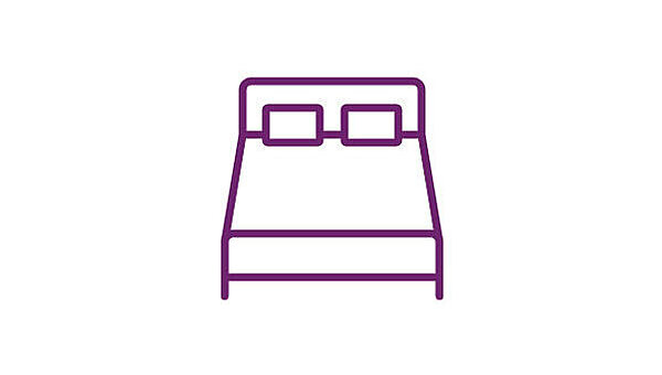 Ein Bett dargestellt als lilane Linienzeichnung