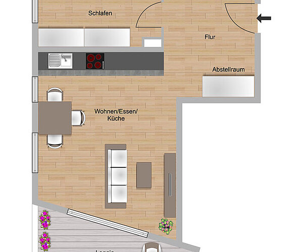 Grundriss einer 2-Zimmer-Wohnung