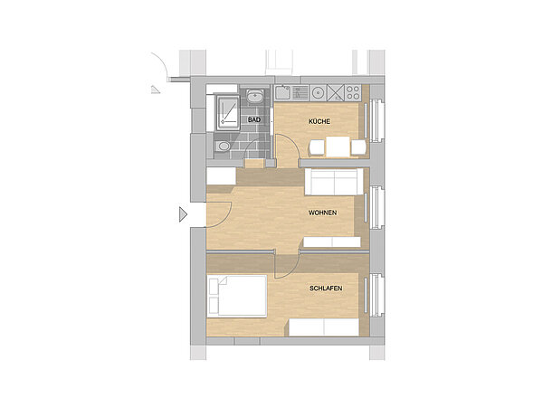 Bild der Mietwohnung 2-Zimmer-Wohnung mit Kappengewölbedecke und Kastendoppelfenstern