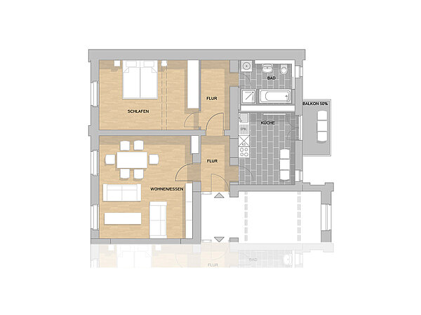 Bild der Mietwohnung Luftige 2-Zimmer-Wohnung mit Balkon und 3,20 m-Decken